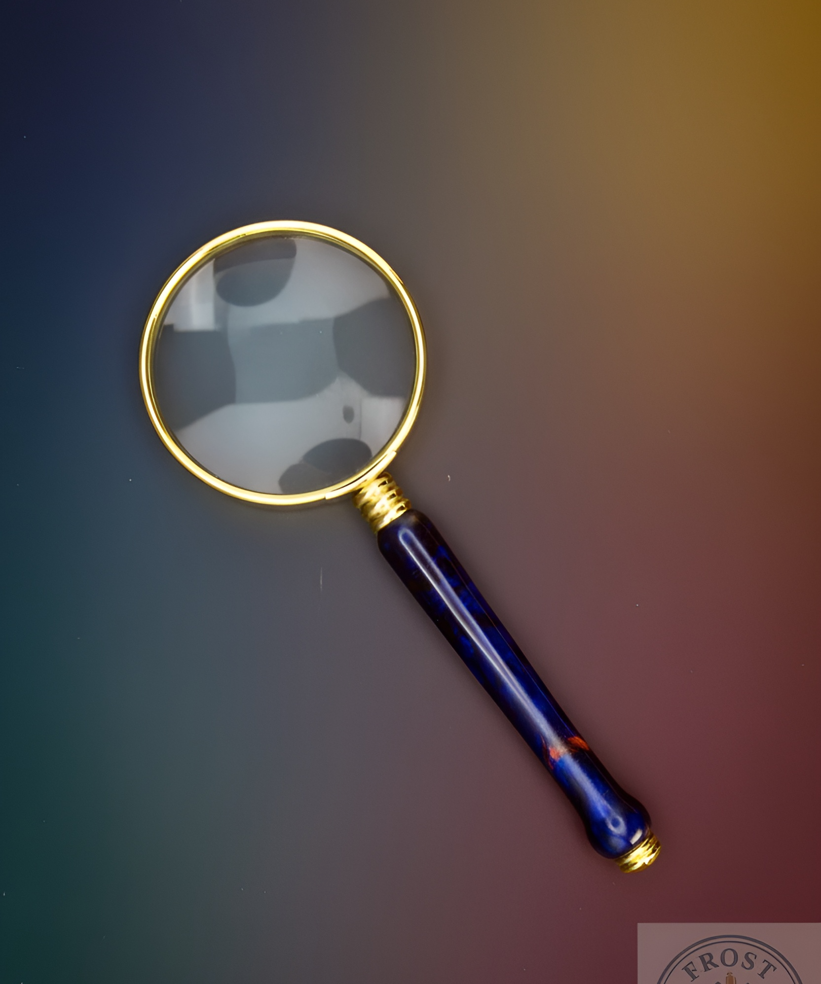 Magnifying glass with a blue handle on a gradient background