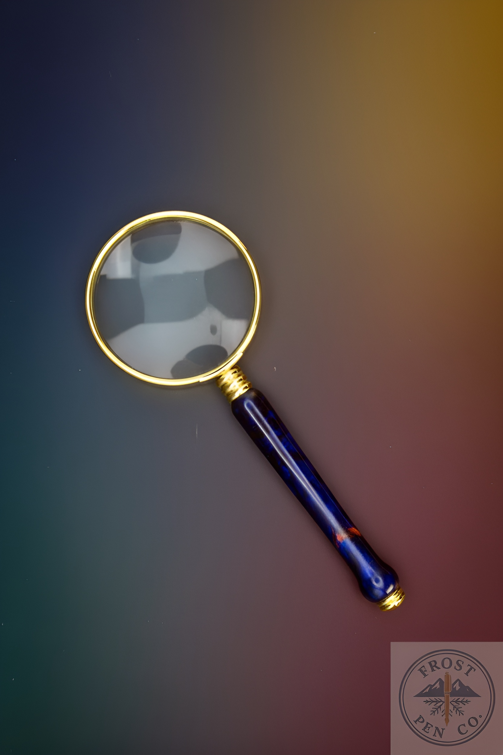 Magnifying glass with a blue handle on a gradient background