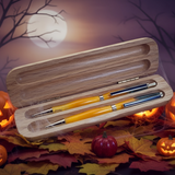 Harvest Ember Ballpoint Set — Slimline Pen and Pencil Set in Wooden Reliquary